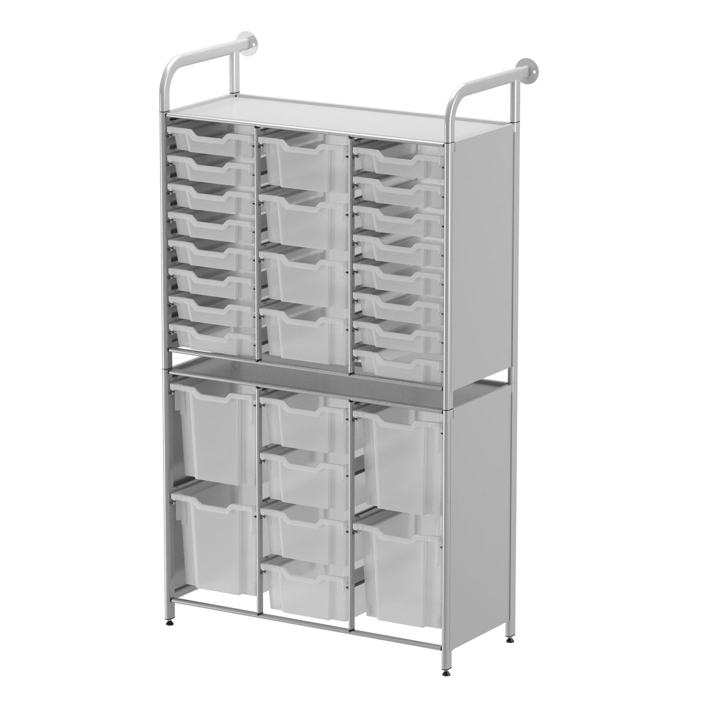 Gratnells Callero Tall Flexi Store Starter Unit in Silver with 16 Shallow, 8 Deep, and 4 Jumbo Trays (GRA - CSTA252144) - SchoolOutlet