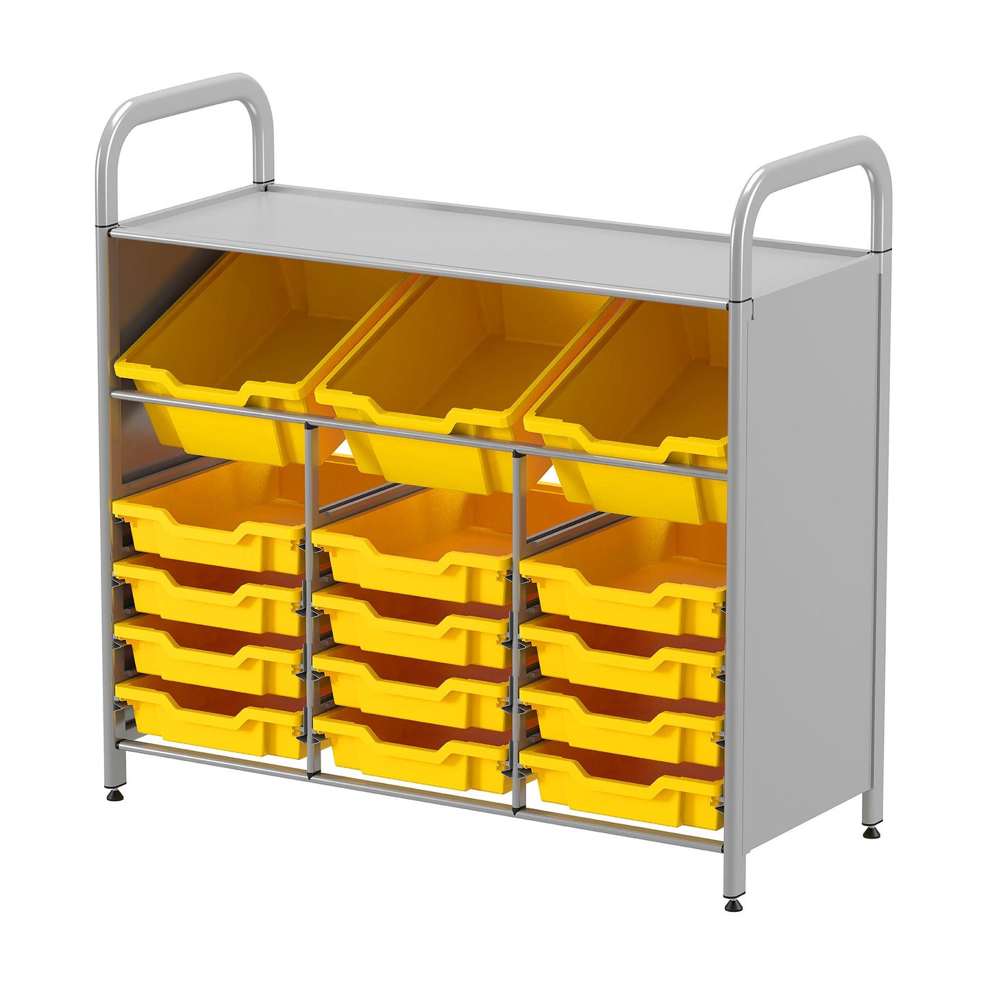 Gratnells Callero Custom Low Level 3 Deep Tilting and 12 Shallow Tray Starter Unit in Silver (GRA - CSTA3444) - SchoolOutlet