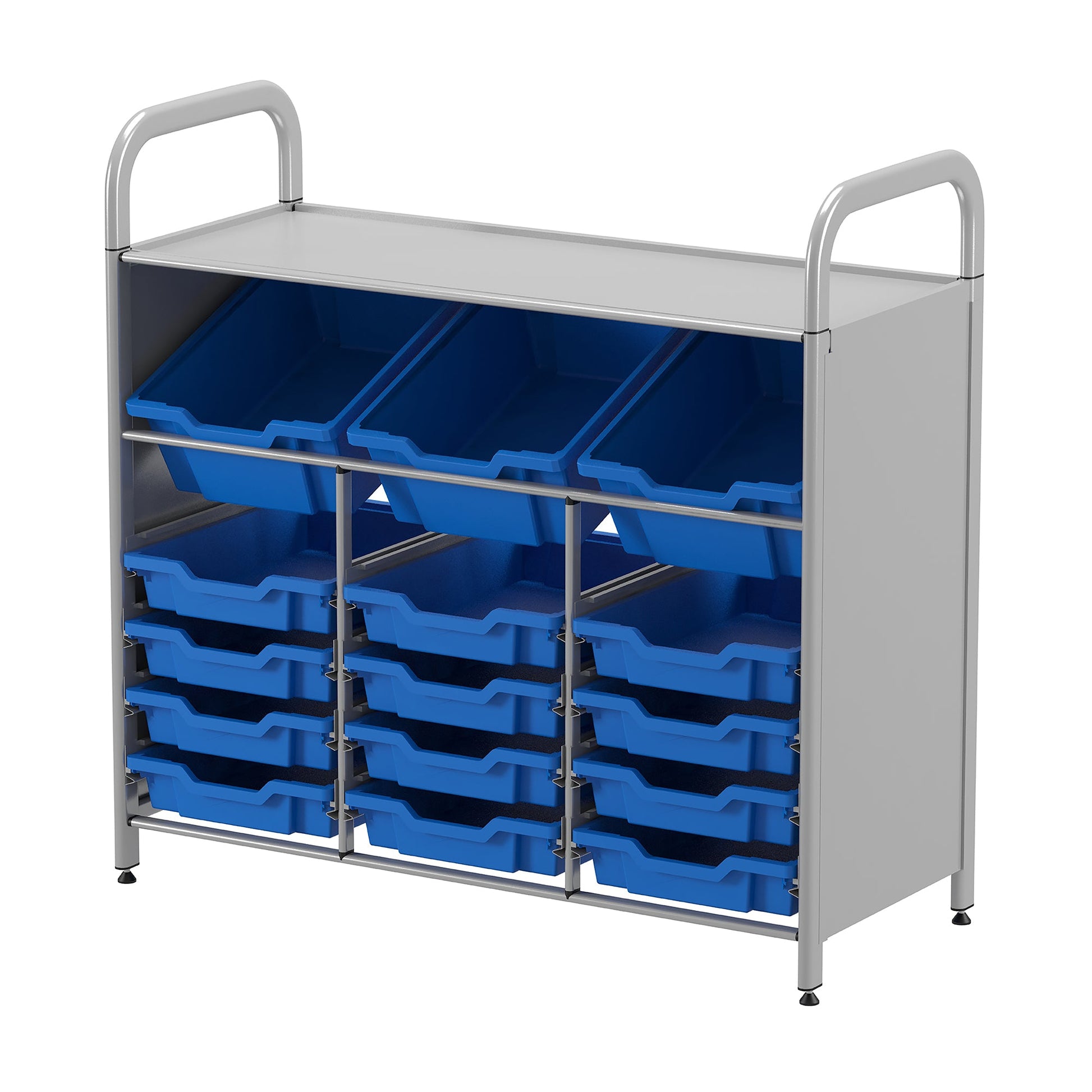 Gratnells Callero Custom Low Level 3 Deep Tilting and 12 Shallow Tray Starter Unit in Silver (GRA - CSTA3444) - SchoolOutlet