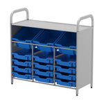 Gratnells Callero Custom Low Level 3 Deep Tilting and 12 Shallow Tray Starter Unit in Silver (GRA - CSTA3444) - SchoolOutlet