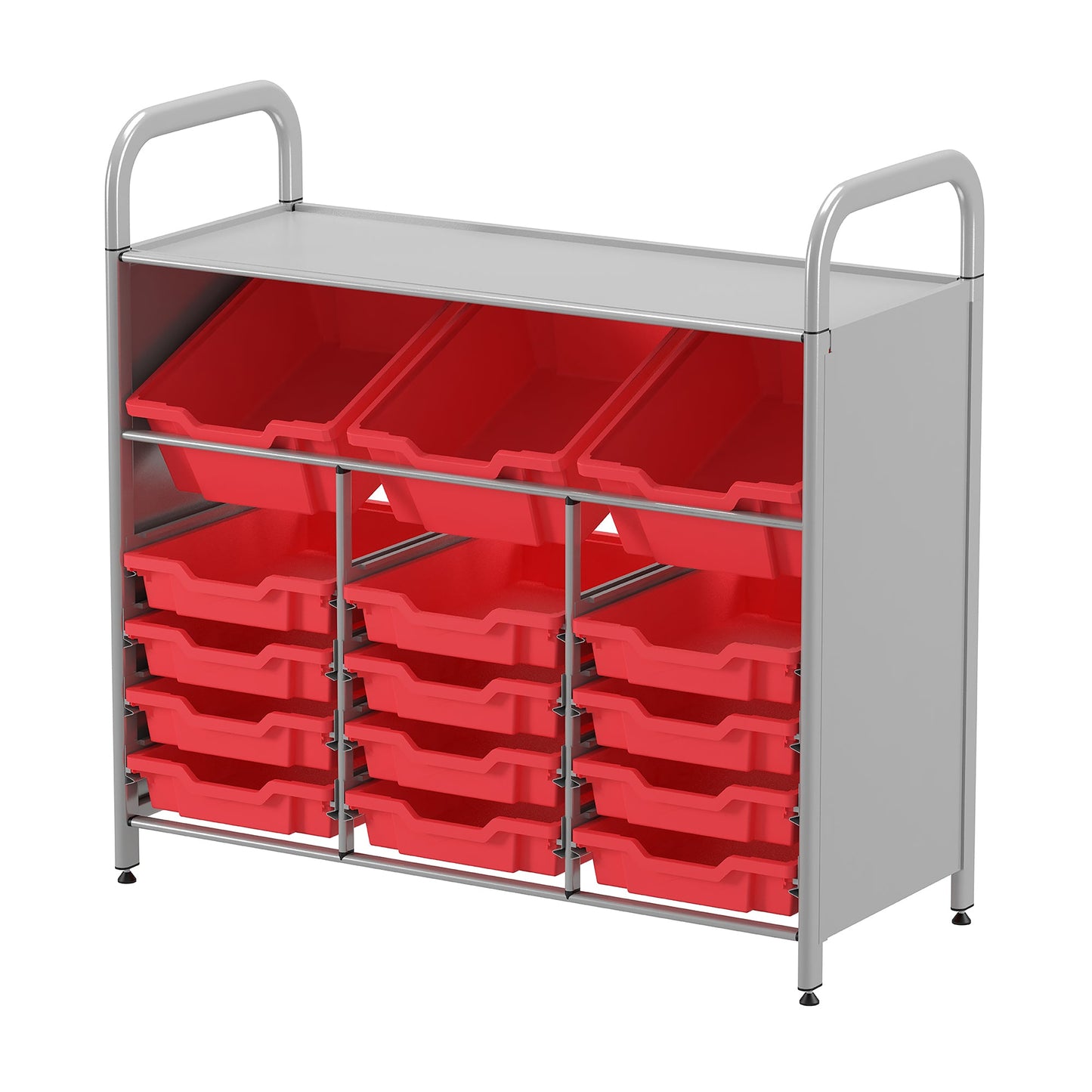 Gratnells Callero Custom Low Level 3 Deep Tilting and 12 Shallow Tray Starter Unit in Silver (GRA - CSTA3444) - SchoolOutlet