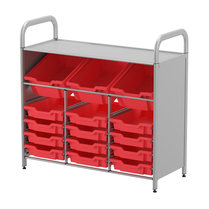 Gratnells Callero Custom Low Level 3 Deep Tilting and 12 Shallow Tray Starter Unit in Silver (GRA - CSTA3444) - SchoolOutlet