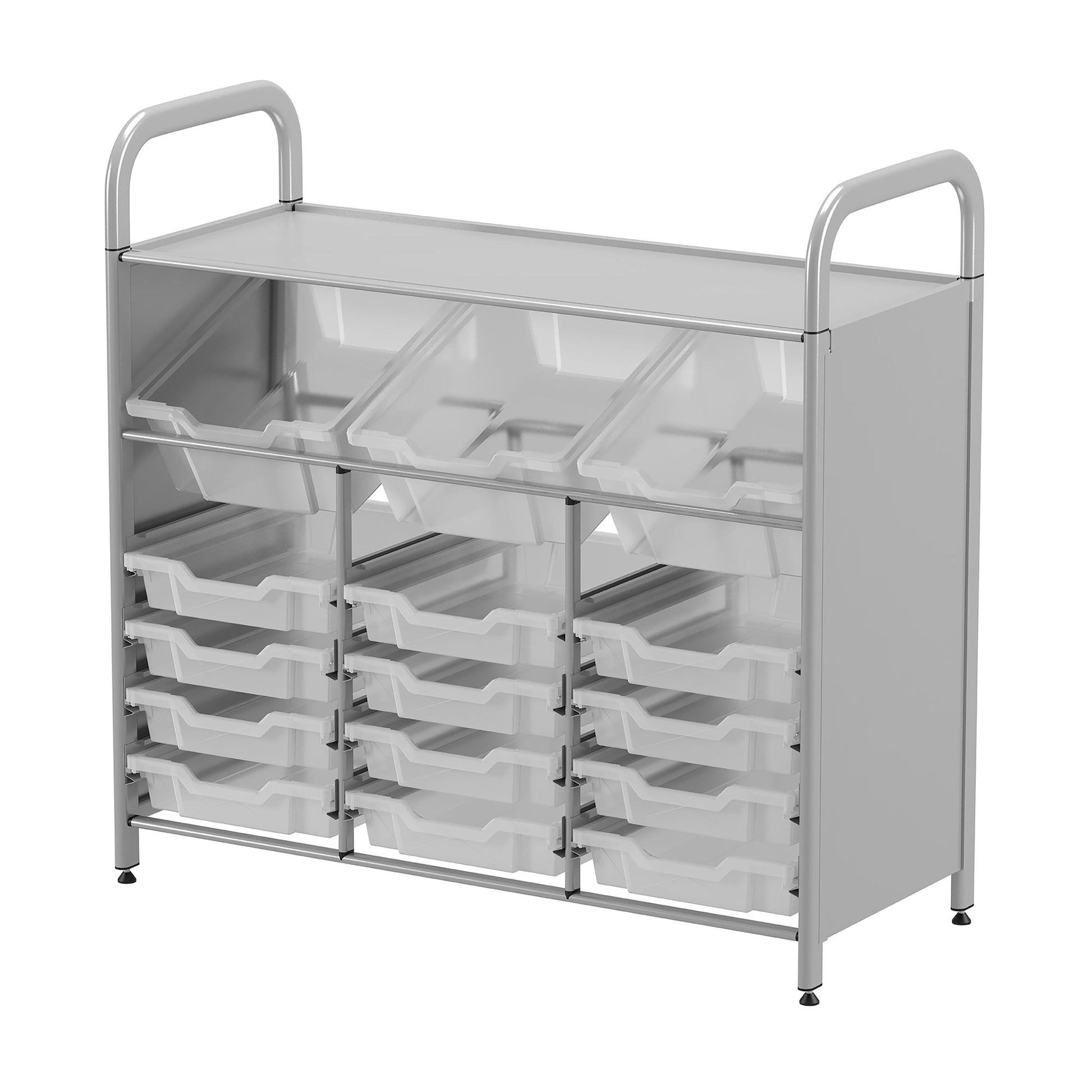 Gratnells Callero Custom Low Level 3 Deep Tilting and 12 Shallow Tray Starter Unit in Silver (GRA - CSTA3444) - SchoolOutlet