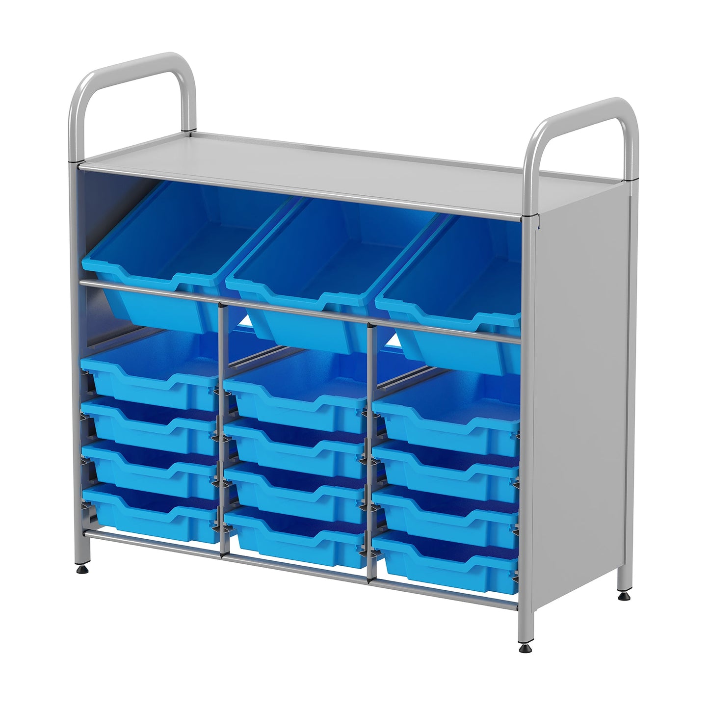 Gratnells Callero Custom Low Level 3 Deep Tilting and 12 Shallow Tray Starter Unit in Silver (GRA - CSTA3444) - SchoolOutlet