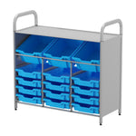 Gratnells Callero Custom Low Level 3 Deep Tilting and 12 Shallow Tray Starter Unit in Silver (GRA - CSTA3444) - SchoolOutlet