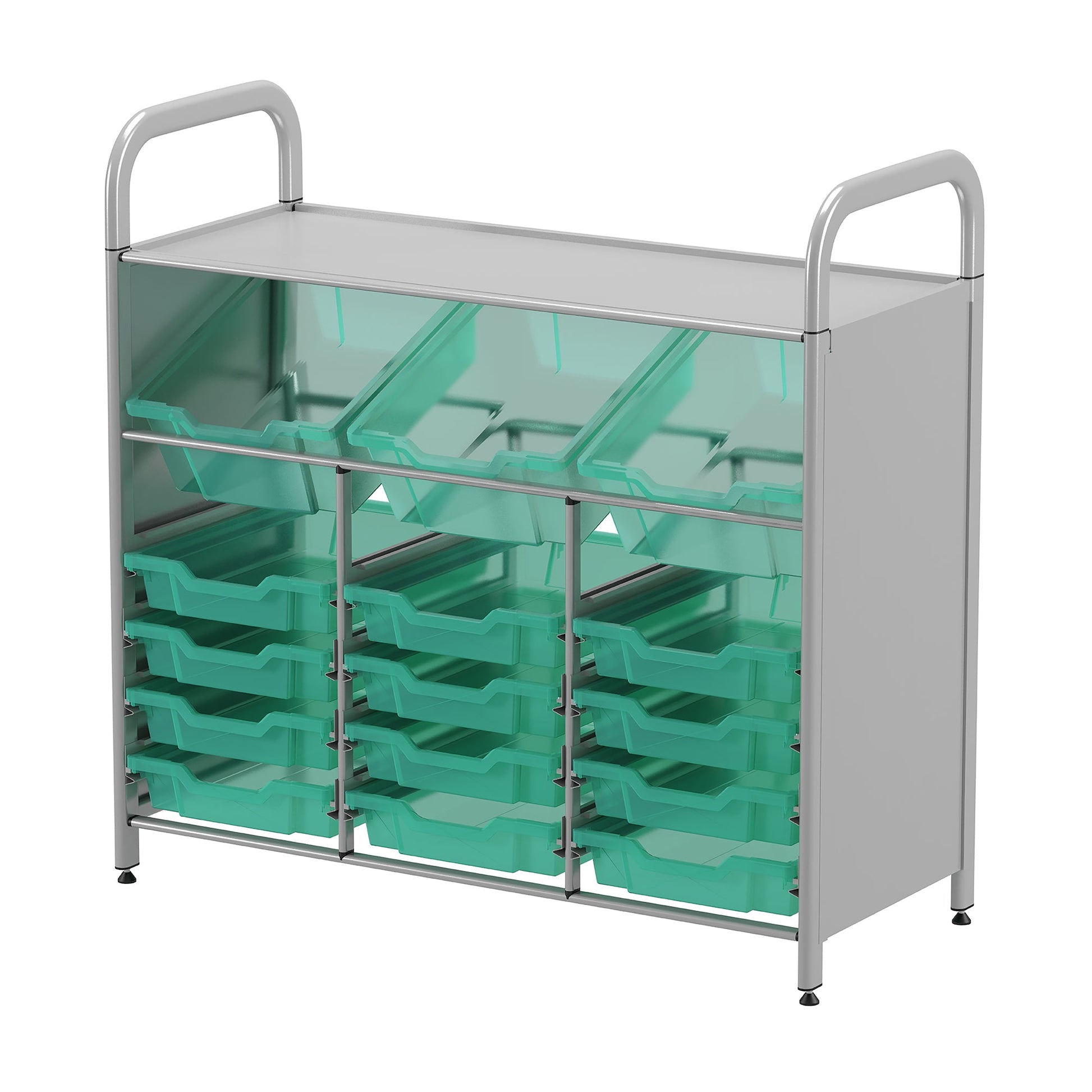 Gratnells Callero Custom Low Level 3 Deep Tilting and 12 Shallow Tray Starter Unit in Silver (GRA - CSTA3444) - SchoolOutlet