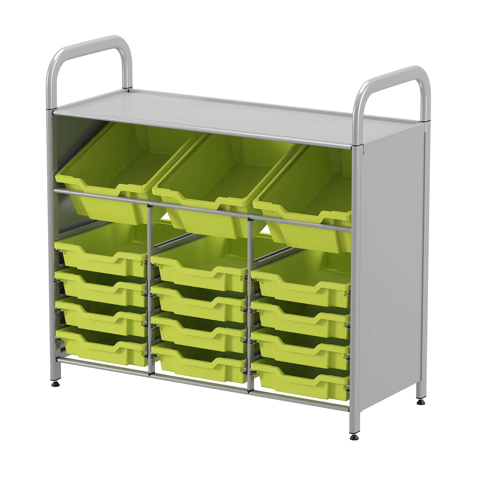 Gratnells Callero Custom Low Level 3 Deep Tilting and 12 Shallow Tray Starter Unit in Silver (GRA - CSTA3444) - SchoolOutlet