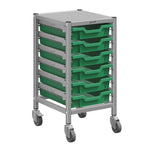 Gratnells Dynamis Lab & Healthcare Low Single Cart Set 41 in Silver with Casters & Optional Feet and 6 Shallow 3 inch deep Trays (GRA - DYAL144) - SchoolOutlet