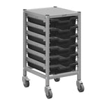 Gratnells Dynamis Lab & Healthcare Low Single Cart Set 41 in Silver with Casters & Optional Feet and 6 Shallow 3 inch deep Trays (GRA - DYAL144) - SchoolOutlet