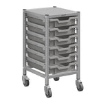 Gratnells Dynamis Lab & Healthcare Low Single Cart Set 41 in Silver with Casters & Optional Feet and 6 Shallow 3 inch deep Trays (GRA - DYAL144) - SchoolOutlet
