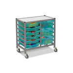 Gratnells Dynamis Lab & Healthcare Low Double Cart Silver Set 44 with Casters and 3 - 6 inch Trays (GRA - DYAL244) - SchoolOutlet