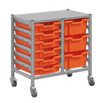 Gratnells Dynamis Lab & Healthcare Low Double Cart Silver Set 44 with Casters and 3 - 6 inch Trays (GRA - DYAL244) - SchoolOutlet