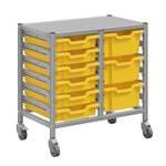 Gratnells Dynamis Lab & Healthcare Low Double Cart Silver Set 44 with Casters and 3 - 6 inch Trays (GRA - DYAL244) - SchoolOutlet