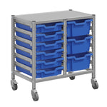 Gratnells Dynamis Lab & Healthcare Low Double Cart Silver Set 44 with Casters and 3 - 6 inch Trays (GRA - DYAL244) - SchoolOutlet