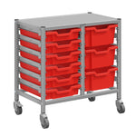 Gratnells Dynamis Lab & Healthcare Low Double Cart Silver Set 44 with Casters and 3 - 6 inch Trays (GRA - DYAL244) - SchoolOutlet