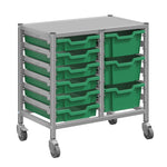Gratnells Dynamis Lab & Healthcare Low Double Cart Silver Set 44 with Casters and 3 - 6 inch Trays (GRA - DYAL244) - SchoolOutlet