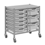 Gratnells Dynamis Lab & Healthcare Low Double Cart Silver Set 44 with Casters and 3 - 6 inch Trays (GRA - DYAL244) - SchoolOutlet