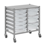 Gratnells Dynamis Lab & Healthcare Low Double Cart Silver Set 44 with Casters and 3 - 6 inch Trays (GRA - DYAL244) - SchoolOutlet