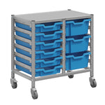 Gratnells Dynamis Lab & Healthcare Low Double Cart Silver Set 44 with Casters and 3 - 6 inch Trays (GRA - DYAL244) - SchoolOutlet