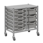 Gratnells Dynamis Lab & Healthcare Low Double Cart Silver Set 44 with Casters and 3 - 6 inch Trays (GRA - DYAL244) - SchoolOutlet