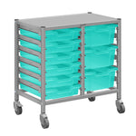 Gratnells Dynamis Lab & Healthcare Low Double Cart Silver Set 44 with Casters and 3 - 6 inch Trays (GRA - DYAL244) - SchoolOutlet