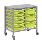 Gratnells Dynamis Lab & Healthcare Low Double Cart Silver Set 44 with Casters and 3 - 6 inch Trays (GRA - DYAL244) - SchoolOutlet