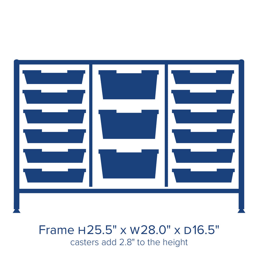 Gratnells Dynamis Lab & Healthcare Low Triple Cart Set 60 Silver with Casters, 12 - 3 inch and 3 - 6 inch deep Trays (GRA - DYAL344) - SchoolOutlet