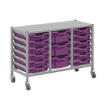 Gratnells Dynamis Lab & Healthcare Low Triple Cart Set 60 Silver with Casters, 12 - 3 inch and 3 - 6 inch deep Trays (GRA - DYAL344) - SchoolOutlet