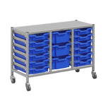 Gratnells Dynamis Lab & Healthcare Low Triple Cart Set 60 Silver with Casters, 12 - 3 inch and 3 - 6 inch deep Trays (GRA - DYAL344) - SchoolOutlet