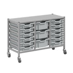 Gratnells Dynamis Lab & Healthcare Low Triple Cart Set 60 Silver with Casters, 12 - 3 inch and 3 - 6 inch deep Trays (GRA - DYAL344) - SchoolOutlet