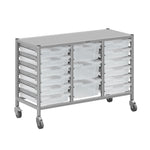 Gratnells Dynamis Lab & Healthcare Low Triple Cart Set 60 Silver with Casters, 12 - 3 inch and 3 - 6 inch deep Trays (GRA - DYAL344) - SchoolOutlet