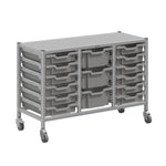 Gratnells Dynamis Lab & Healthcare Low Triple Cart Set 60 Silver with Casters, 12 - 3 inch and 3 - 6 inch deep Trays (GRA - DYAL344) - SchoolOutlet