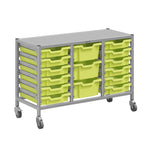 Gratnells Dynamis Lab & Healthcare Low Triple Cart Set 60 Silver with Casters, 12 - 3 inch and 3 - 6 inch deep Trays (GRA - DYAL344) - SchoolOutlet