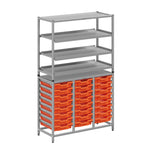 Gratnells Dynamis Lab & Healthcare Combo Cart Set Silver with 3 Shelves and 24 Shallow Trays (GRA - DYAT344 - XX - 005) - SchoolOutlet