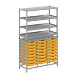 Gratnells Dynamis Lab & Healthcare Combo Cart Set Silver with 3 Shelves and 24 Shallow Trays (GRA - DYAT344 - XX - 005) - SchoolOutlet
