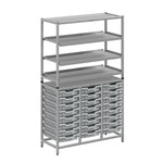 Gratnells Dynamis Lab & Healthcare Combo Cart Set Silver with 3 Shelves and 24 Shallow Trays (GRA - DYAT344 - XX - 005) - SchoolOutlet