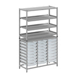 Gratnells Dynamis Lab & Healthcare Combo Cart Set Silver with 3 Shelves and 24 Shallow Trays (GRA - DYAT344 - XX - 005) - SchoolOutlet