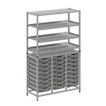 Gratnells Dynamis Lab & Healthcare Combo Cart Set Silver with 3 Shelves and 24 Shallow Trays (GRA - DYAT344 - XX - 005) - SchoolOutlet