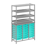 Gratnells Dynamis Lab & Healthcare Combo Cart Set Silver with 3 Shelves and 24 Shallow Trays (GRA - DYAT344 - XX - 005) - SchoolOutlet