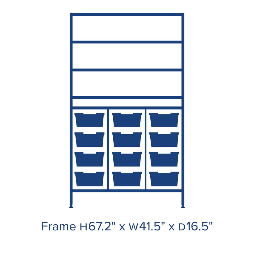 Gratnells Dynamis Combo Cart Set 12 Silver with feet 3 shelves 12 - 6 inch deep Trays (GRA - DYFT344C02) - SchoolOutlet