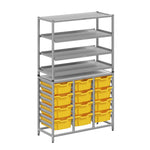 Gratnells Dynamis Combo Cart Set 12 Silver with feet 3 shelves 12 - 6 inch deep Trays (GRA - DYFT344C02) - SchoolOutlet