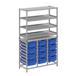 Gratnells Dynamis Combo Cart Set 12 Silver with feet 3 shelves 12 - 6 inch deep Trays (GRA - DYFT344C02) - SchoolOutlet