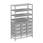 Gratnells Dynamis Combo Cart Set 12 Silver with feet 3 shelves 12 - 6 inch deep Trays (GRA - DYFT344C02) - SchoolOutlet