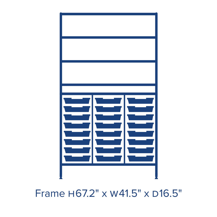 Gratnells Dynamis Combo Cart Set 11 Silver with feet 3 shelves 24 Shallow 3 inch deep Trays (GRA - DYFT344C03) - SchoolOutlet