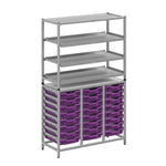 Gratnells Dynamis Combo Cart Set 11 Silver with feet 3 shelves 24 Shallow 3 inch deep Trays (GRA - DYFT344C03) - SchoolOutlet