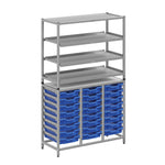 Gratnells Dynamis Combo Cart Set 11 Silver with feet 3 shelves 24 Shallow 3 inch deep Trays (GRA - DYFT344C03) - SchoolOutlet