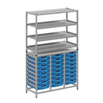 Gratnells Dynamis Combo Cart Set 11 Silver with feet 3 shelves 24 Shallow 3 inch deep Trays (GRA - DYFT344C03) - SchoolOutlet