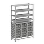 Gratnells Dynamis Combo Cart Set 11 Silver with feet 3 shelves 24 Shallow 3 inch deep Trays (GRA - DYFT344C03) - SchoolOutlet