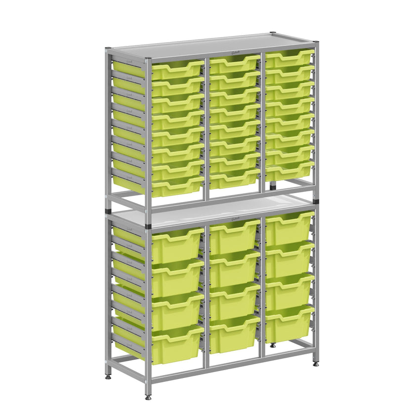 Gratnells Dynamis Combo Cart Set 19 Silver with feet 24 - 3 inch and 12 - 6 inch deep Trays (GRA - DYFT344C04) - SchoolOutlet