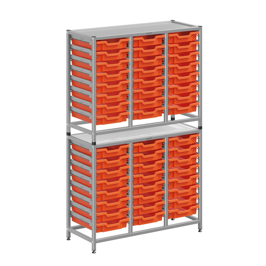 Gratnells Dynamis Combo Cart Set 20 Silver with feet 48 Shallow 3 inch deep Trays (GRA - DYFT344F01) - SchoolOutlet